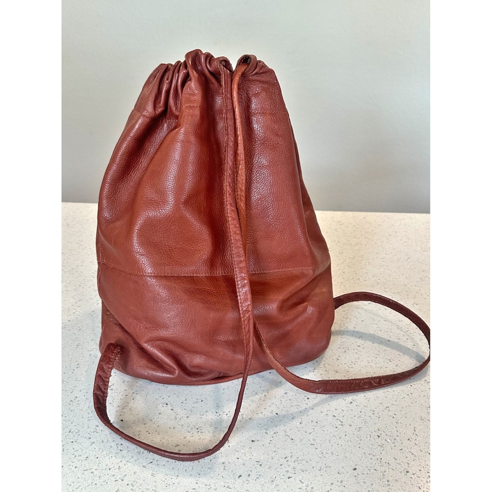 Will Leather Goods Cloud Backpack Brown Full Grain Leather Drawstring Rucksack - Picture 2 of 11